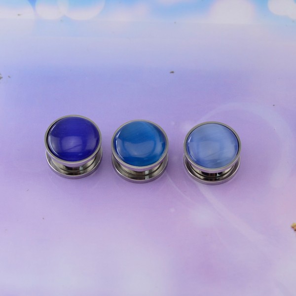 China jewelry manufacturer medical steel natural semi precious stone sapphire ear plugs