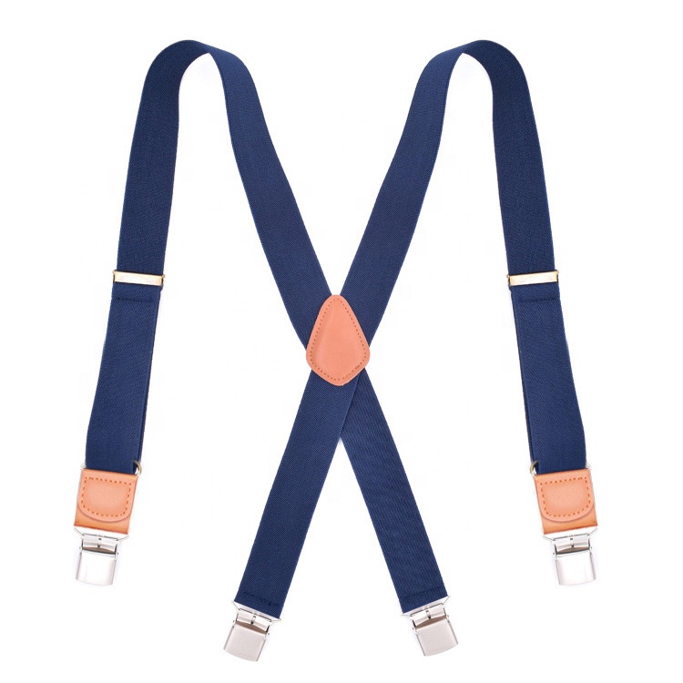 Adult Navy Blue Men's Four Clips Jacquard Wide Strap Suspenders