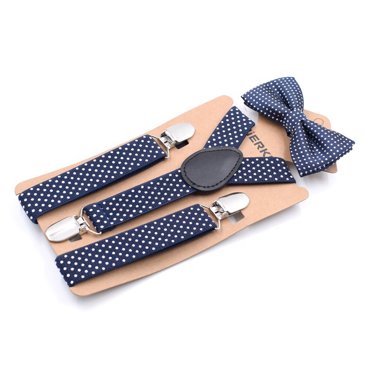 Retail stock black print 3 clip suspender belt and bow tie suit child strap clip