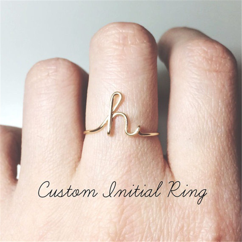 Unisex A-Z 26 Letters Initial Name Rings for Women Men Geometric Alloy Creative Finger Rings Jewelry