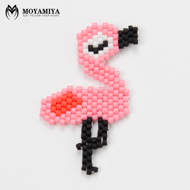 MI-P180050 Moyamiya Original handmade Seed Bead flamingo Charm Miyuki Delica Bracelet Necklace Pendant