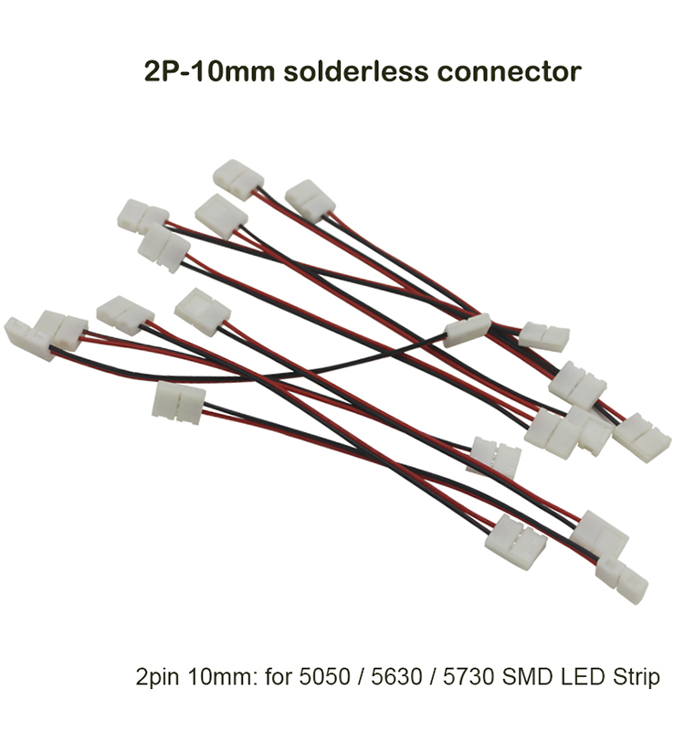 Double LED Strip Connector 2pin 10mm with Wire Free Connect No Need Soldering /Welding Connector For 5050/5630 Led Strip