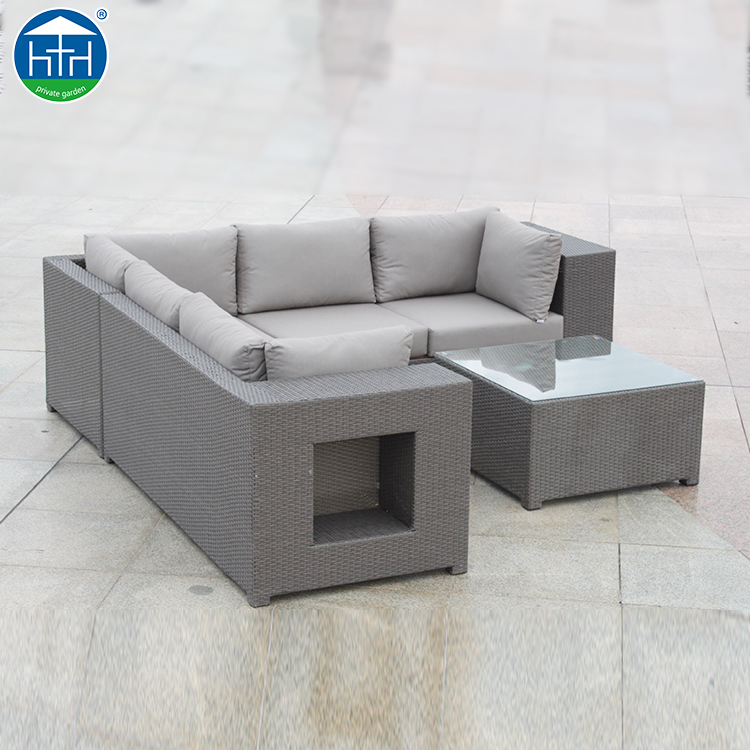 DW-SF100 Indonesia Outdoor Garden Aluminum Polyrattan L Shape Sofa Furniture