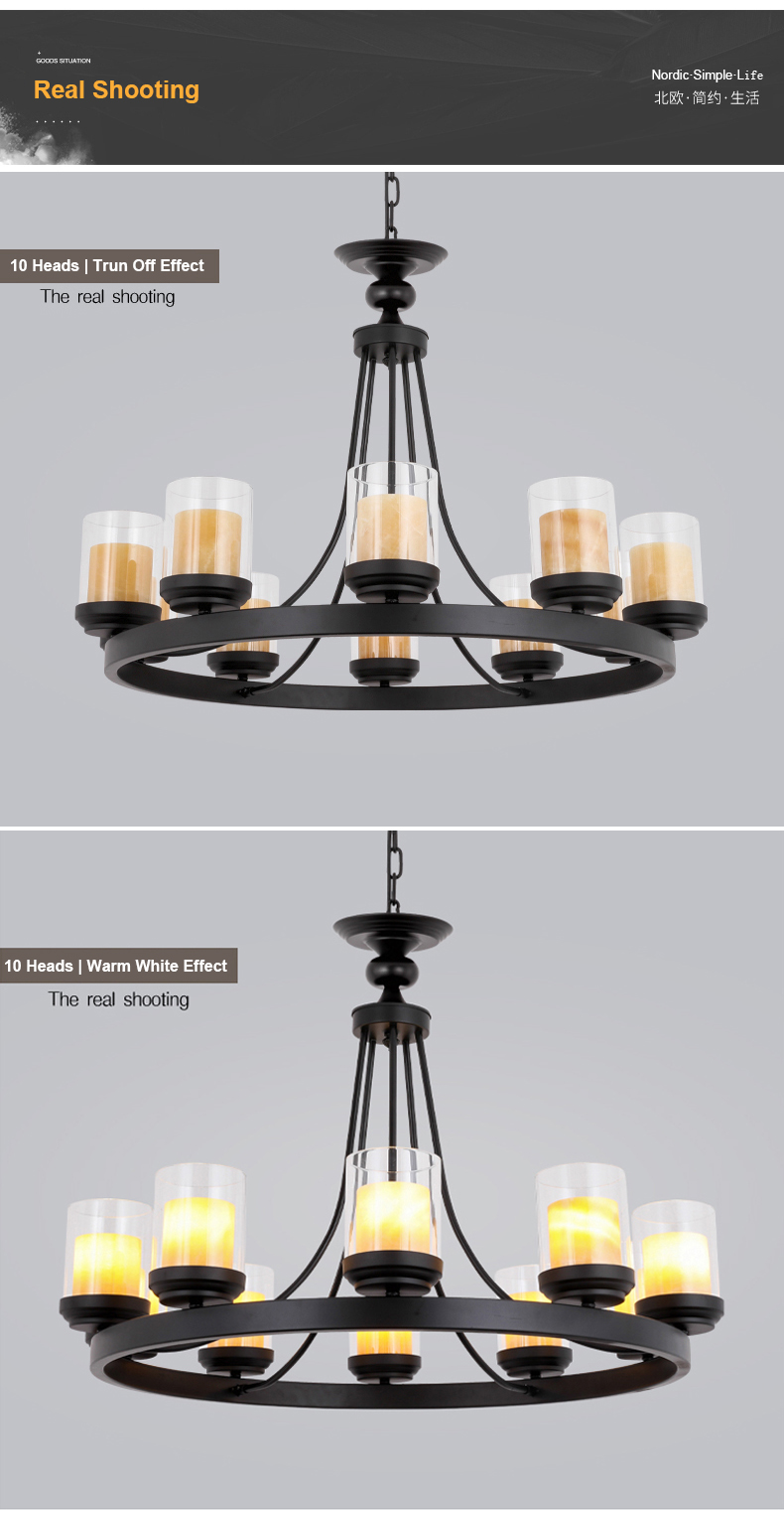 110-220V E27 4 6 8 10 heads glass lampshade marble cover American decor dinning room table pendant light chandelier