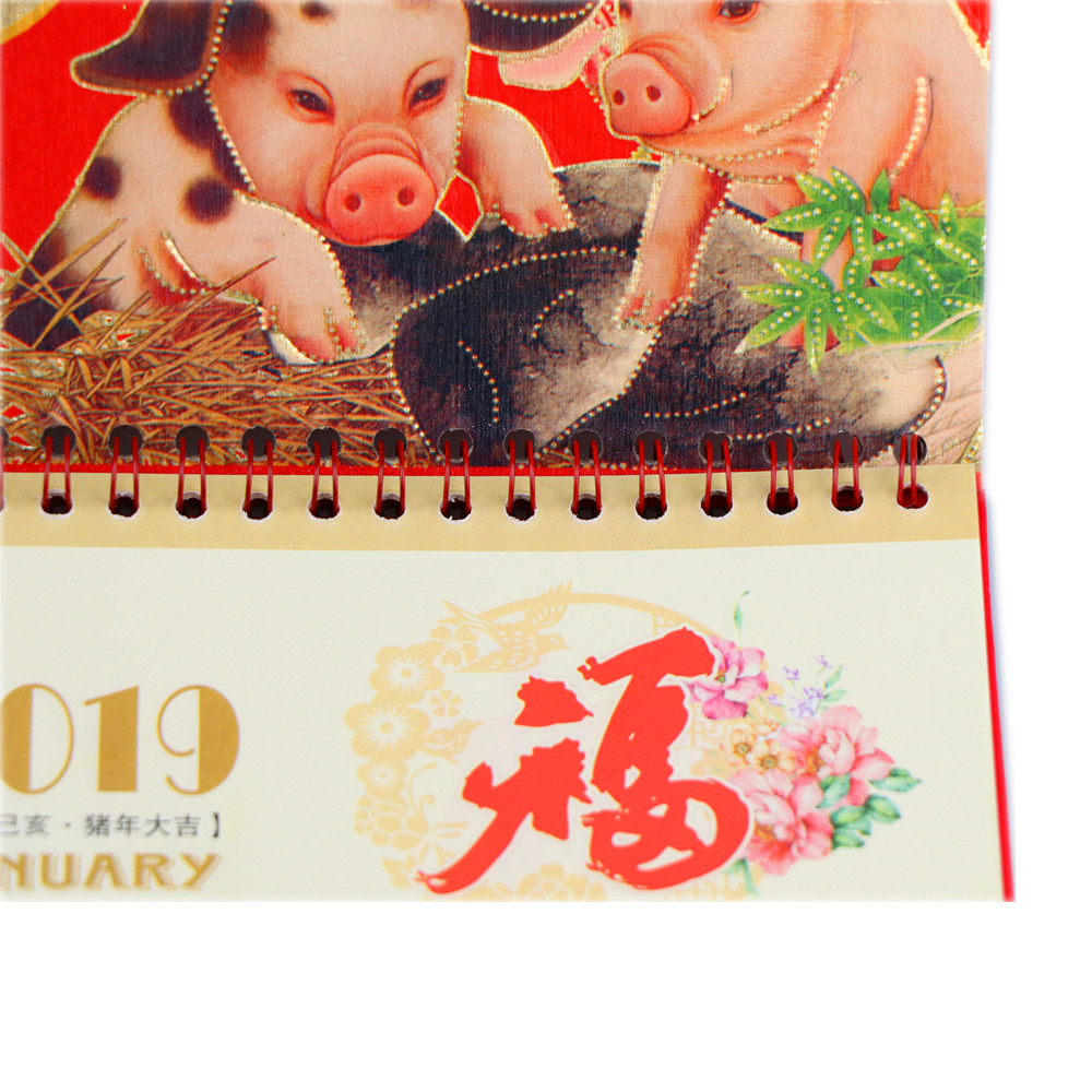 High quality custom printing full color spiral Chinese desk table  fashion 3D plastic embossed wall calendar printing