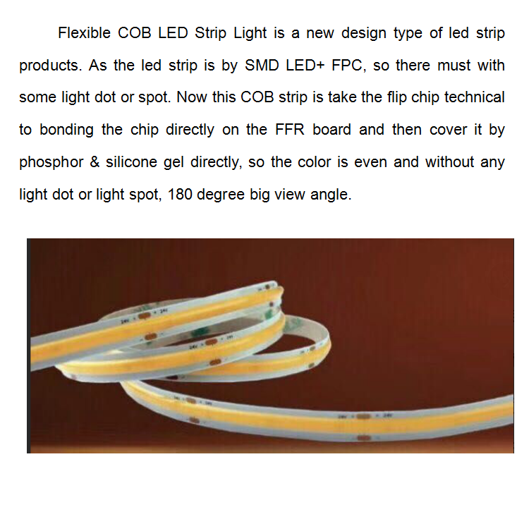 New Flip Chip Technology high cri 90 dc 24v 5M Per Roll COB Dimmable Led Flexible Strip Light