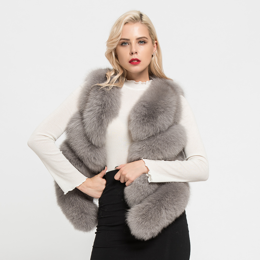 Women's 4 Rows Fur Vest Real Soft Thick Fox Fur Waistcoat Lady Winter Genuine Fashion Gilet Wholesale / Retail