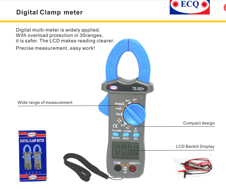 TS-202+ Test Capacitor/Temperature AC DC  Digital Clamp Meter