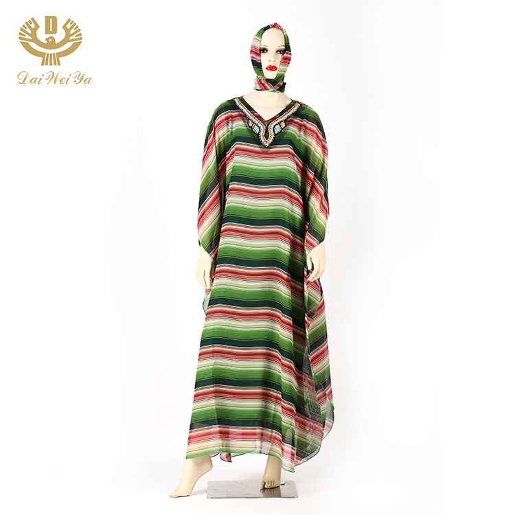 Cheap Long Sleeve Breathable Striped Muslim Dress