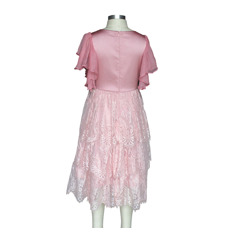 Girl Princess Pink Flower School Uniform Kids Frocks Casual Grenadine Lace Dress