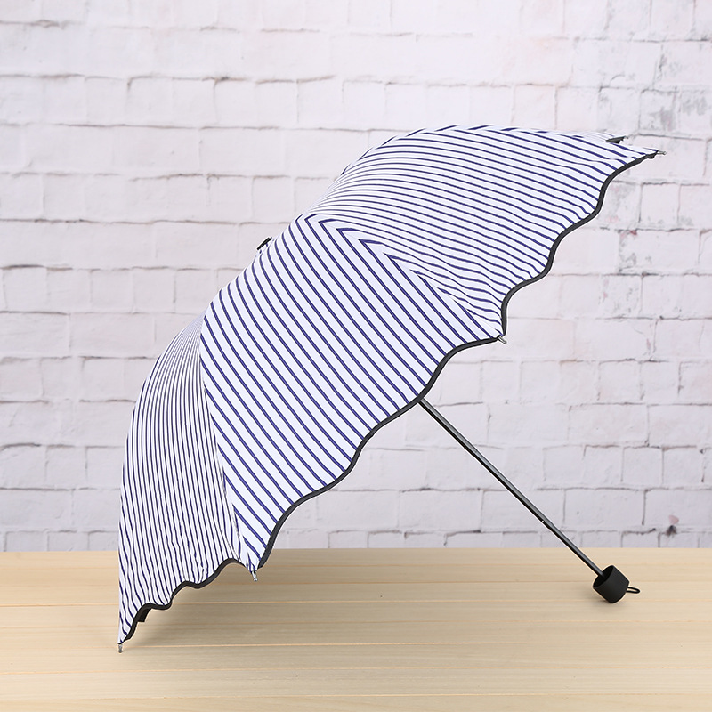 British Wind Lotus Leaf Navy & White Stripe Umbrella - Achasoda.jpg