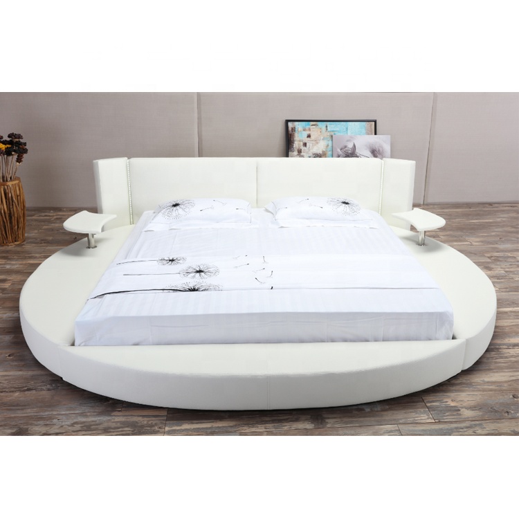 2016 Latest Design King Size White Leather Round Rotating Beds.jpg