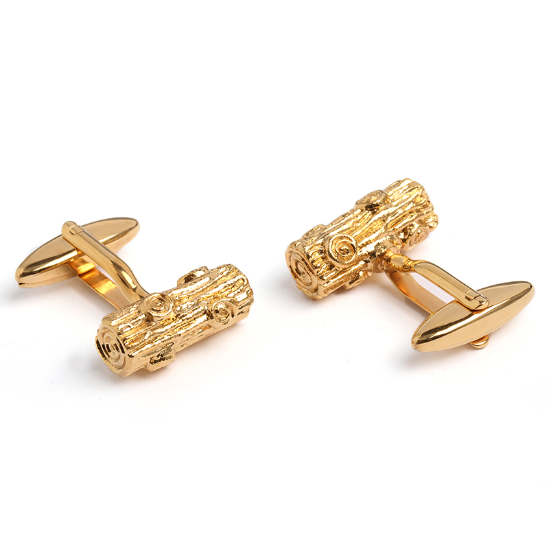 Unique Pendant Tree stump shaped gold plated stainless steel cufflinks mens shirt