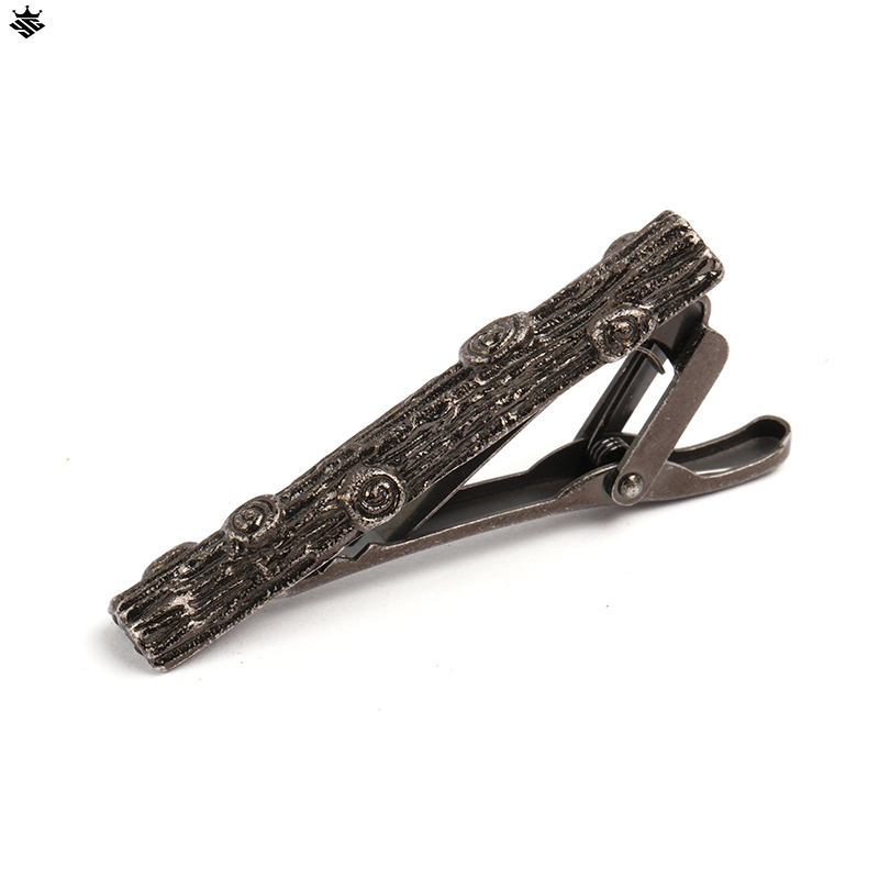 Black Plated Tree Stump Design Tie Clip For Men Clips On Ties