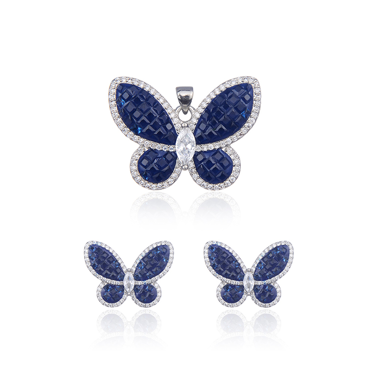 2019 hot sale 18K Platinum Plated Animal  butterfly  Pendant Necklace Earrings Set jewelry