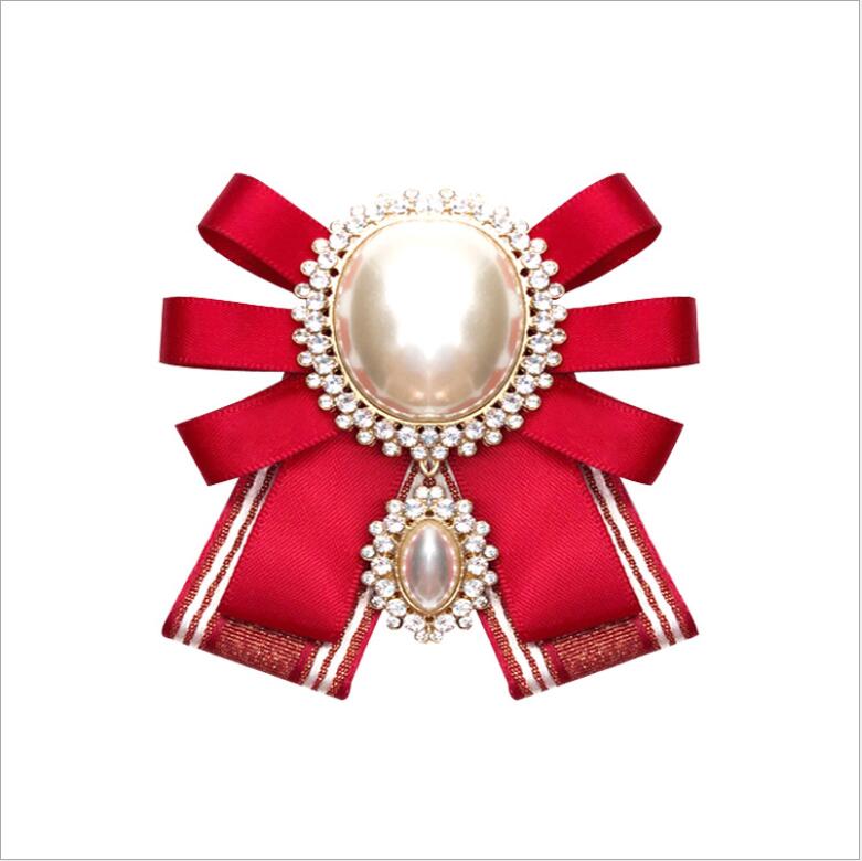Factory wholesale fashion multi-layer bow diamond pearl collar bow tie brooch