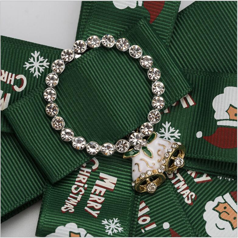 Factory wholesale women multi-layer bow diamonds Christmas Santa Claus bow tie brooch