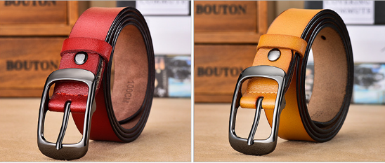 Fashion Cow Hide leather belt for women with alloy pin buckle