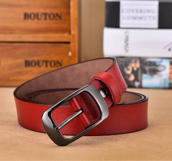 Fashion Cow Hide leather belt for women with alloy pin buckle