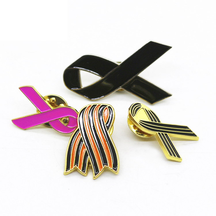 Fashion custom breast cancer awareness metal enamel pink ribbon brooch pin