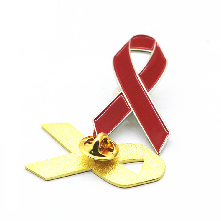 Fashion custom breast cancer awareness metal enamel pink ribbon brooch pin