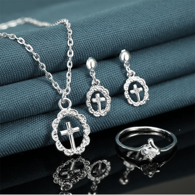 Fine 4 Pieces Big Costume Alloy Stainless Steel Cross Jewelry Set