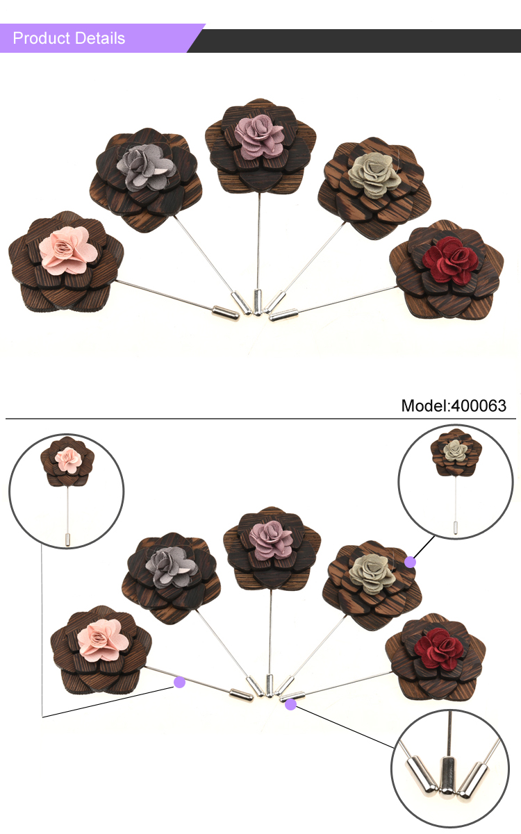 Fashion style custom magnetic laepl pin for men good quality flower lapel pins wooden