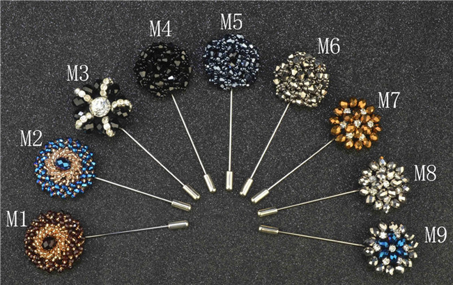 High Quality Rhinestone Men Flower Lapel Pins For Suit