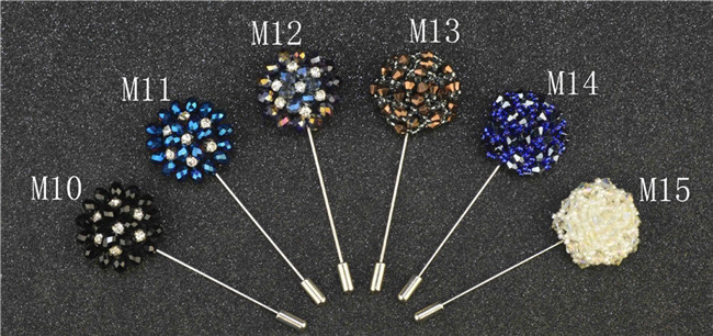 High Quality Rhinestone Men Flower Lapel Pins For Suit