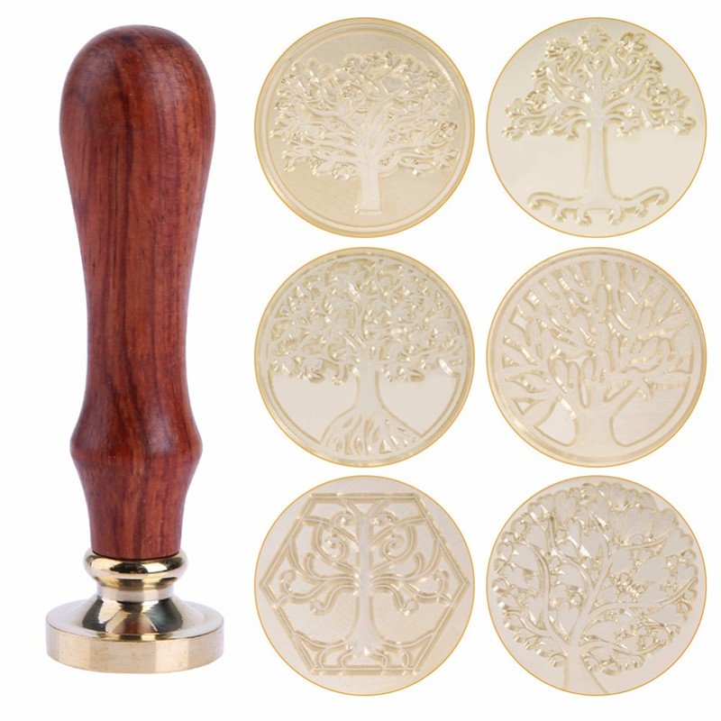 2019 Retro Tree Wooden Stamp Antique Metal Sealing Wax Stamps Holiday Invitations Christmas Wax Seal Stamp