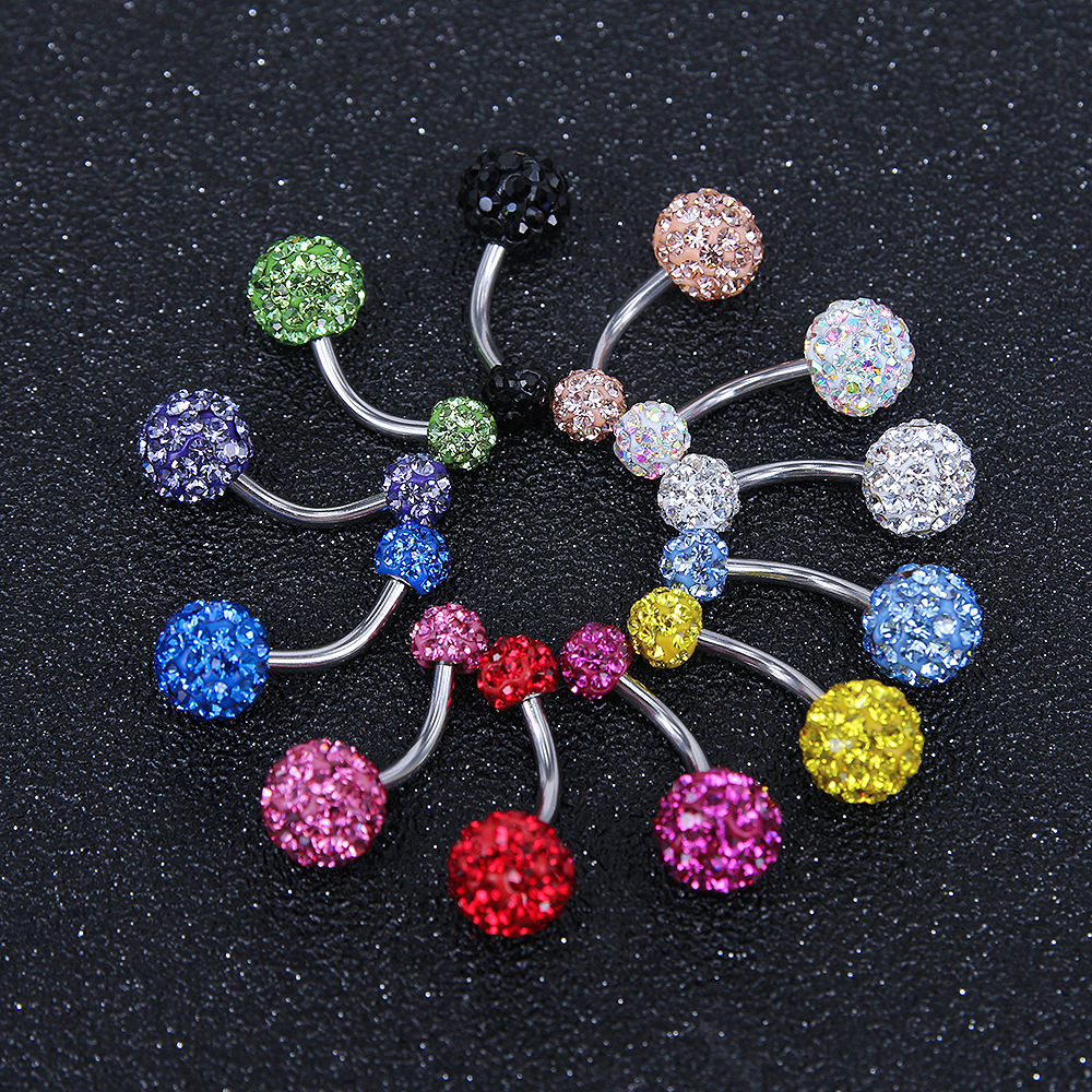 Amazon Hot Selling Custom Jewelry Wholesalers Colorful Crystal Balls Costume Belly Button Rings