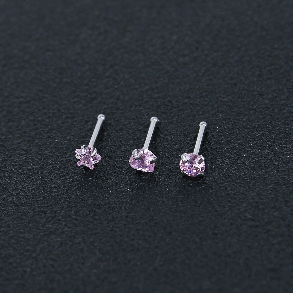 316L stainless steel straight rod star shape nose jewelry stud with cubic zircon