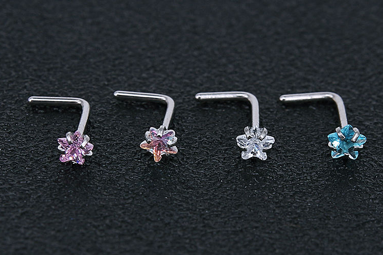 Wholesale top quality 316l stainless steel cubic zirconia body piercing jewelry nose stud ring
