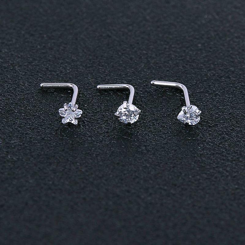 Wholesale top quality 316l stainless steel cubic zirconia body piercing jewelry nose stud ring
