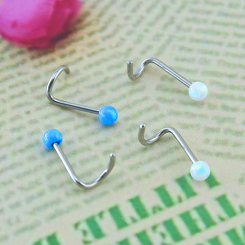 316Lstainless steel nose body jewelry  nose studs with round shape blue opal