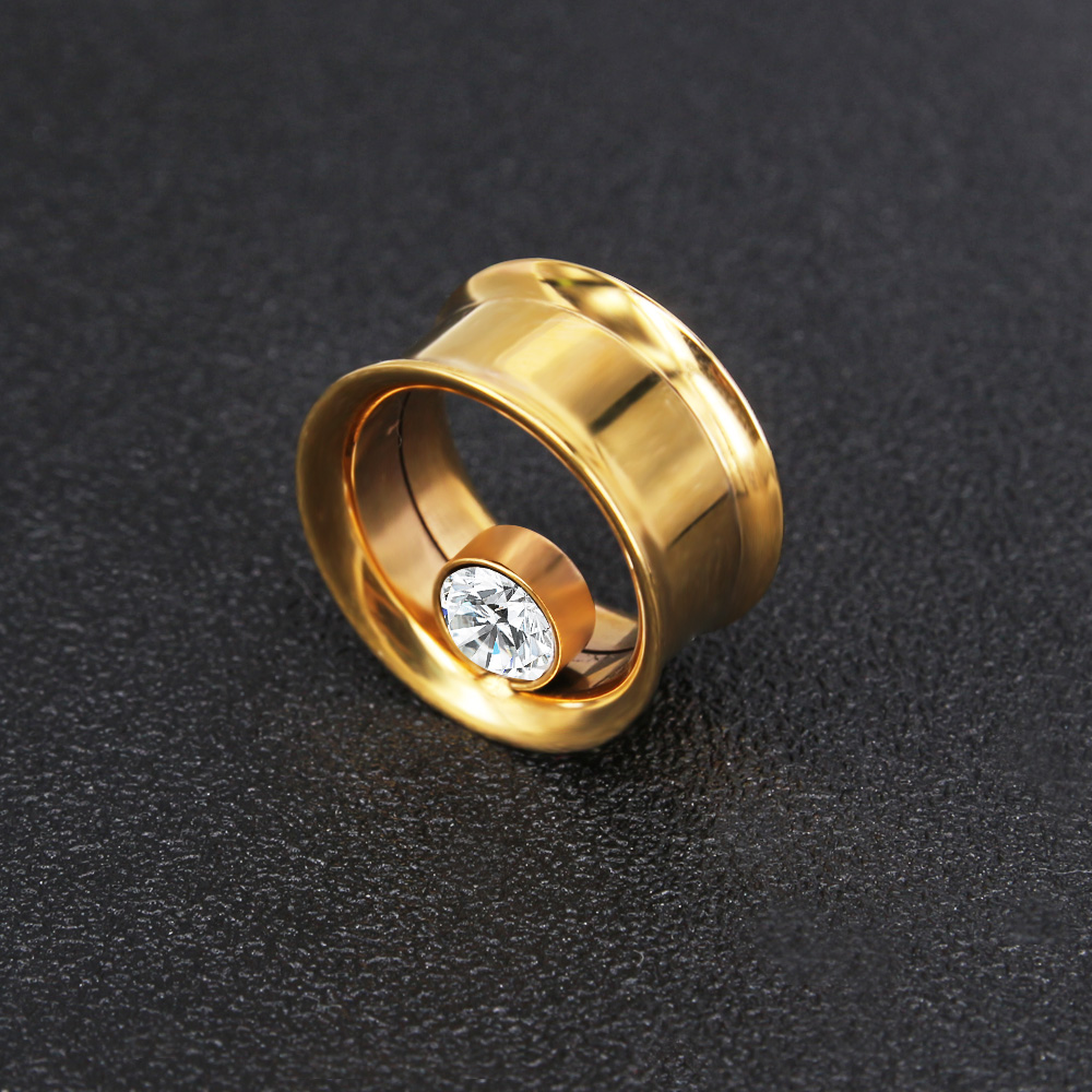 3-25mm  Double Flared Gold plated surgical stainless steel piercing ear tunnels with Zircon