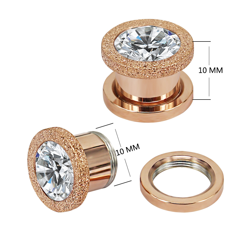 High hand Polished Gold plated Ear Plugs Tunnel Fashion Stainless Steel Jewelry with zircon