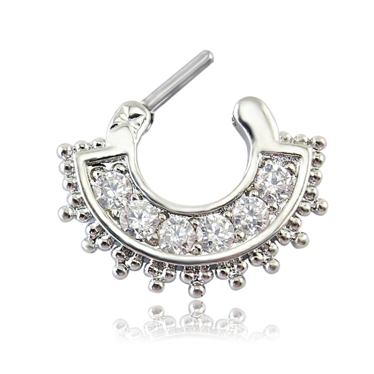 Silver Color Lip Hoop Clip On Fake Body Piercing Jewelry umbrella shape ring with zircon