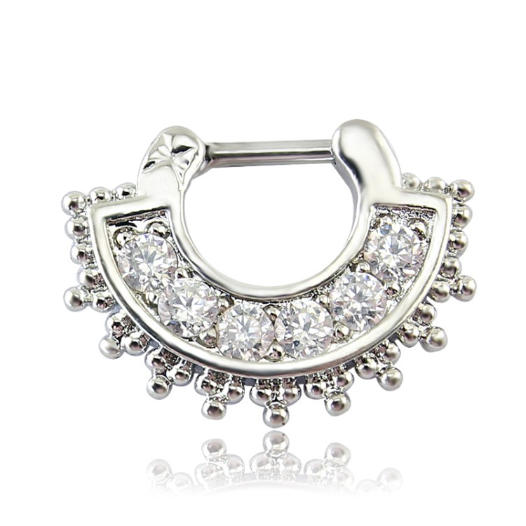Silver Color Lip Hoop Clip On Fake Body Piercing Jewelry umbrella shape ring with zircon