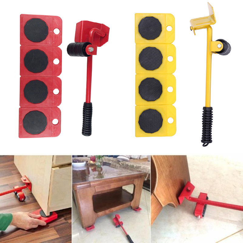 5Pcs Professional Furniture Transport Lifter Tool Set Heavy Stuffs Moving Hand Tools Set Wheel Bar Mover Device