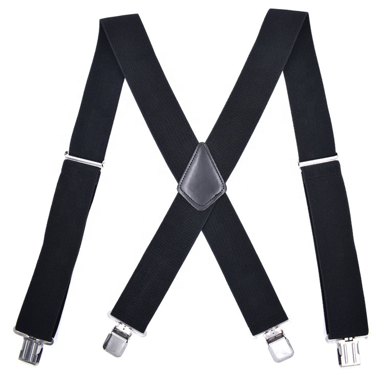 Adult 5CM black men's 4 clip widened strap clip suspenders