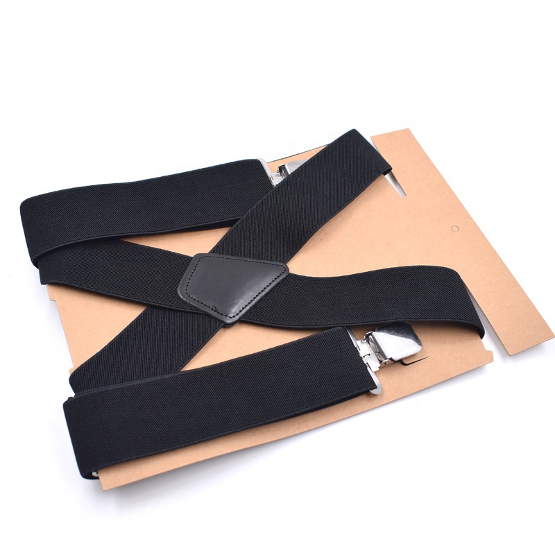 Adult 5CM black men's 4 clip widened strap clip suspenders