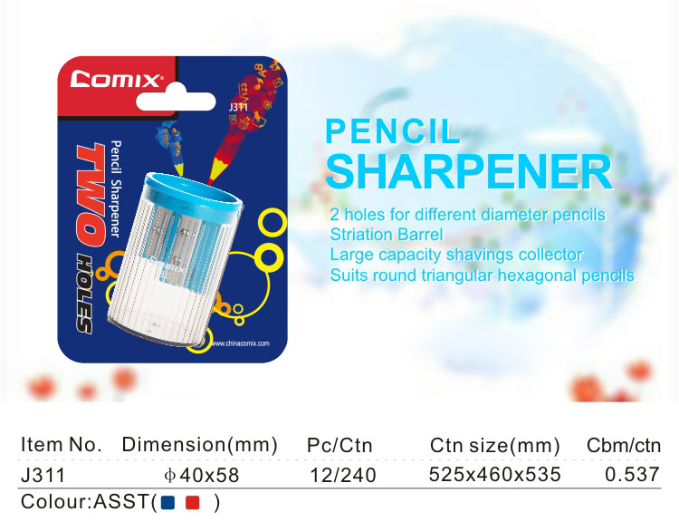 Comix high quality 2 holes barrel plastic pencil sharpener for students