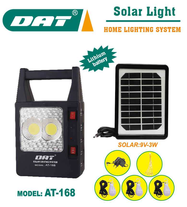 AT-168 DAT home solar lighting system kits  DC portable solar power system with 6v 4500mah lithium battery light