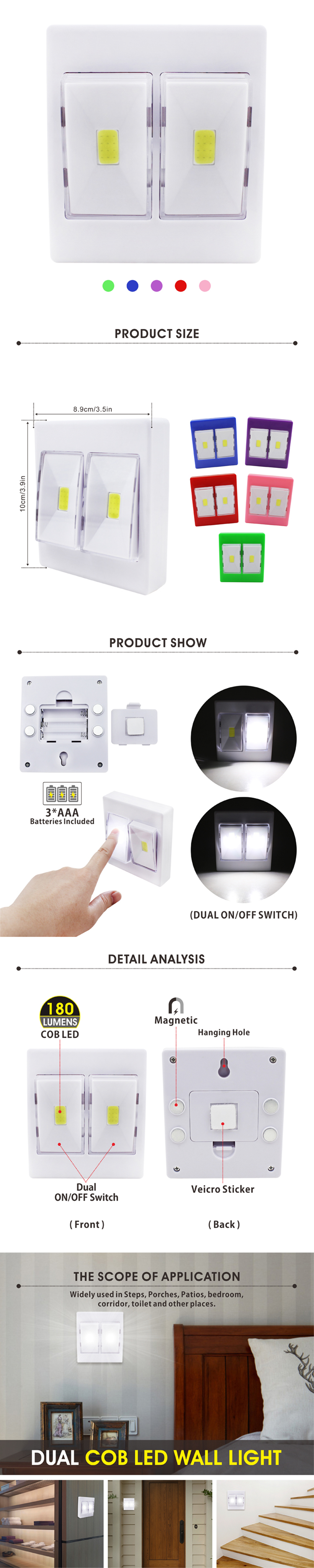 Multipurpose 180 Lumens Dual On-Off Switch COB Led Wall Light