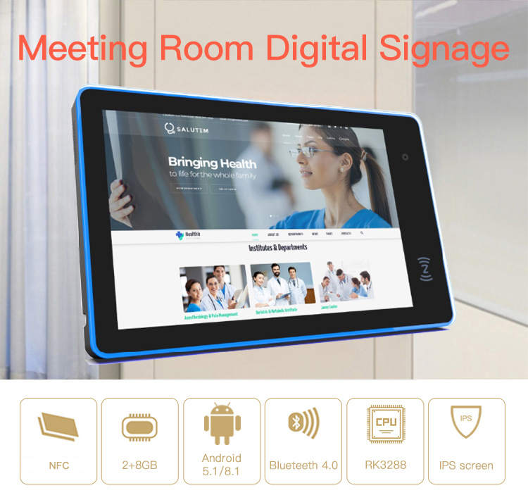 High speed 7" 10" meeting room LED wall mount poe power android tablet