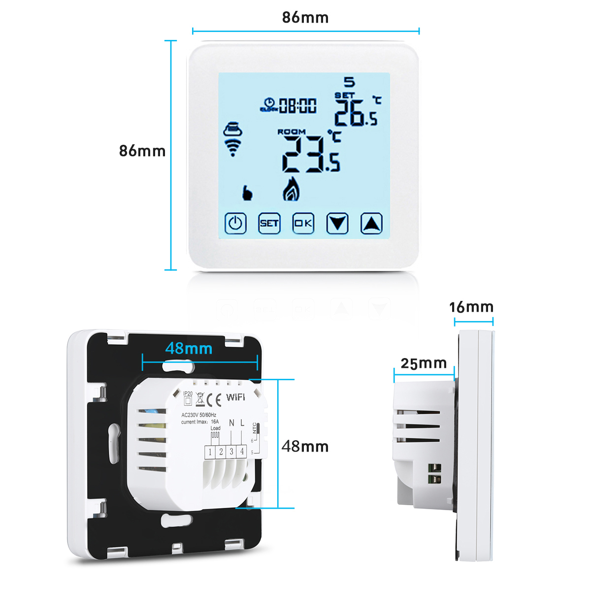 Touch Screen 7 Days Programmable WIFI Thermostat with Ios and Android APP