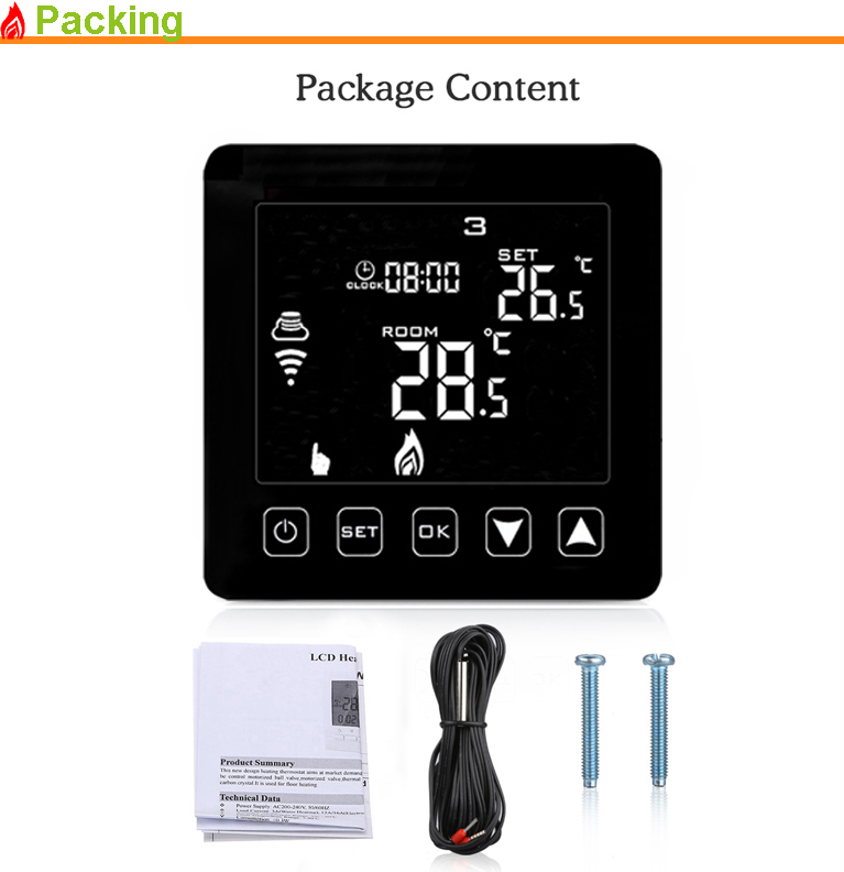 HY08WE-2 Black App Wifi Thermostat For Infrared Heater Electric Carbon Floor Heating Film