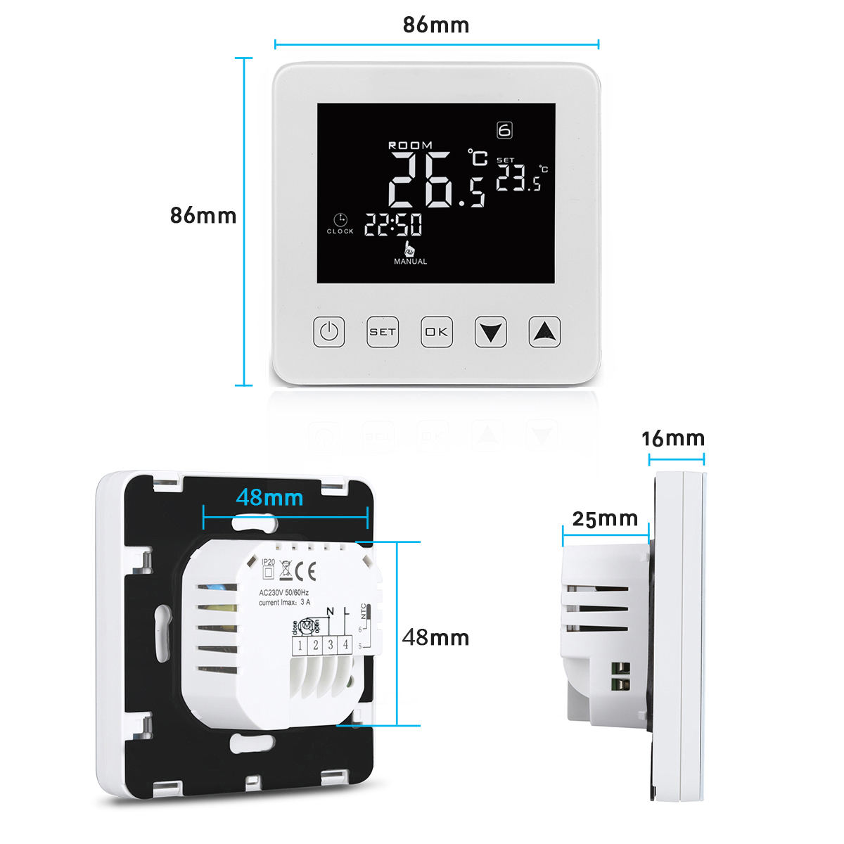 Room thermometer touch programmable thermostat for  motorized valve underfloor  heating temperature regulator
