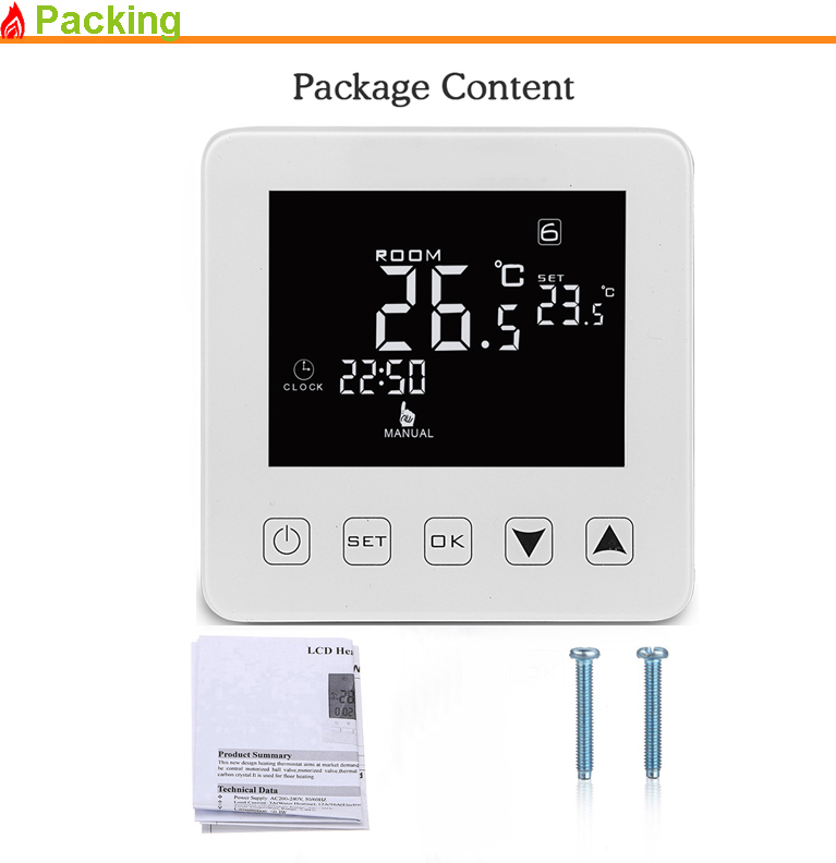 Room thermometer touch programmable thermostat for  motorized valve underfloor  heating temperature regulator